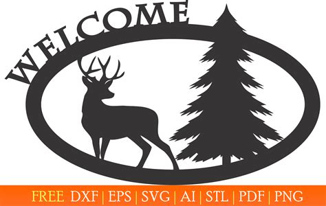 Welcome Sign With A Deer And A Pine Free Dxf Files Free Cad Software