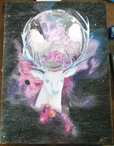 Galaxy Deer Drawing With Colored Pencil By Lisameart Deer