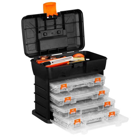 Vonhaus Utility Diy Storage Tool Box Carry Case 4 Drawers And Organiser