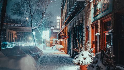 Download 3840x2160 Winter Town Urban Storm Blizzard Snow