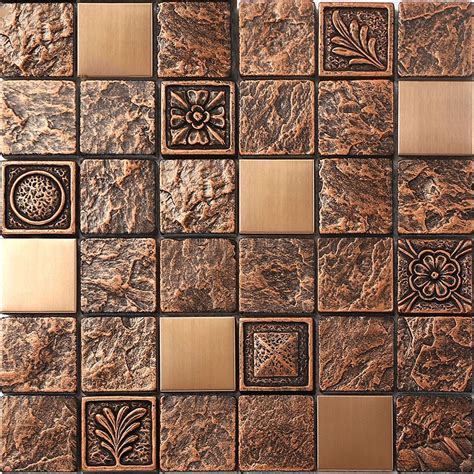 Natural Wooden TV Tile Stainless Steel Mosaic Metal ...