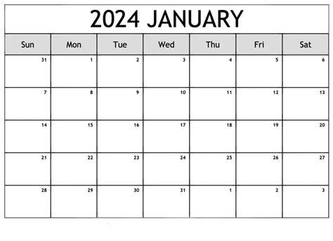 Blank January 2024 Calendar Printable Free Templates