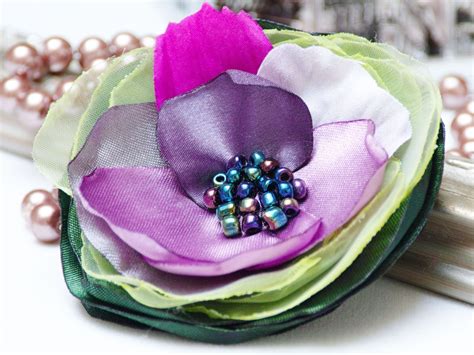 Floral Pin Petal Flower Pin Organza Satin Handmade Fabric Brooch