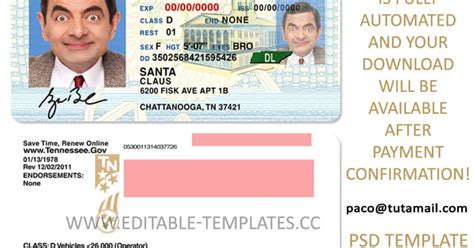 Tennessee Driving Licence Template Editable Templates