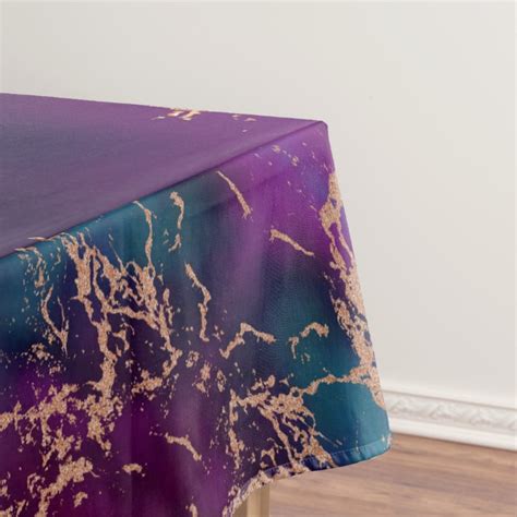 Moody Marble Luxe Deep Purple Teal Rose Gold Tablecloth Zazzleca