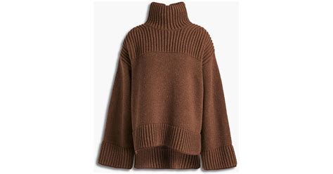 Acne Studios Oversized Donegal Ribbed Knit Turtleneck Sweater In Brown