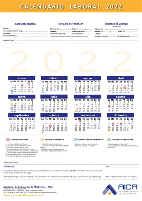 Calendario Laboral 2022 Aica