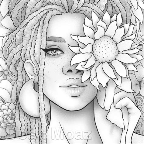 Printable Coloring Page Black Girl Floral Portrait Etsy India