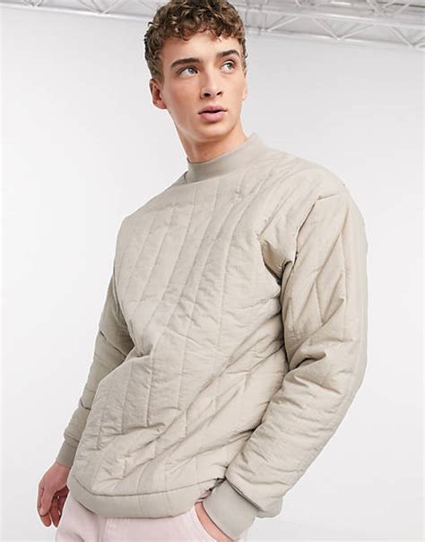 Asos Design Oversized Nylon Quilted Turtle Neck Sweatshirt In Grey Asos