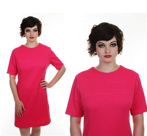 Pink Mod Dress 60s 70s Mod Mini 1960s Barbie Pink Colorblocked Etsy