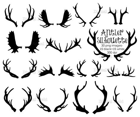 Antler Silhouette Clip Art Set Moose Printable Digital Clipart Elk Deer