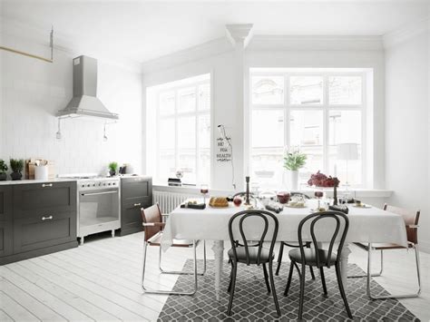 Such a room will need white dining chairs a glass table glossy white lacquer floor light window covers and white doors. 3 Types of Black and White Dining Room Designs for ...
