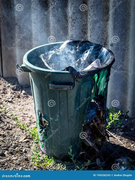 The Trash Can Is On Fire Stock Image Image Of Wall 194336243