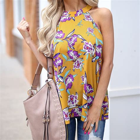 Women Halter Off Shoulder Sleeveless Summer Chiffon Blouse Back Hole Slim Hollow Out Casual
