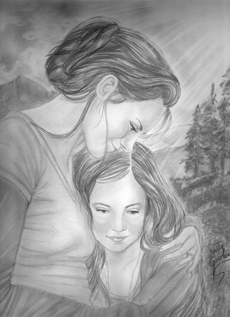 Pencil Sketch Mother And Daughter Hugging Drawing