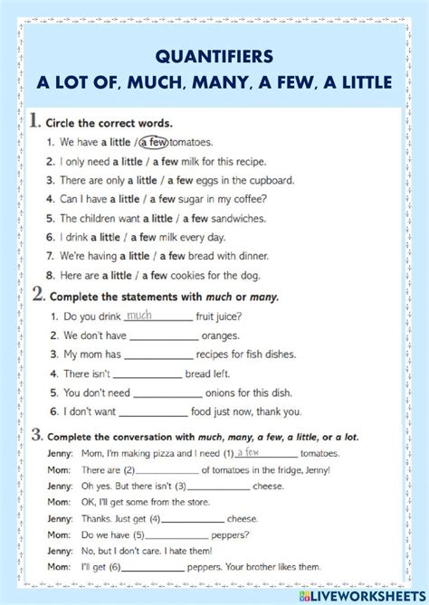 Quantifiers Online Worksheet For Grade 3 You Can Do The Exercises