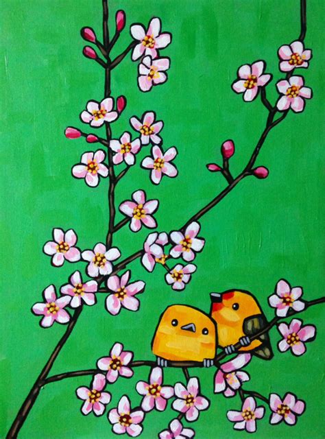 Cherry Blossom Morning Bird Painting By Kto Art Kto Art
