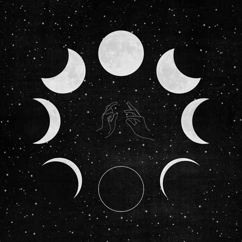Black and white moon phases art print • Witchy moon art print