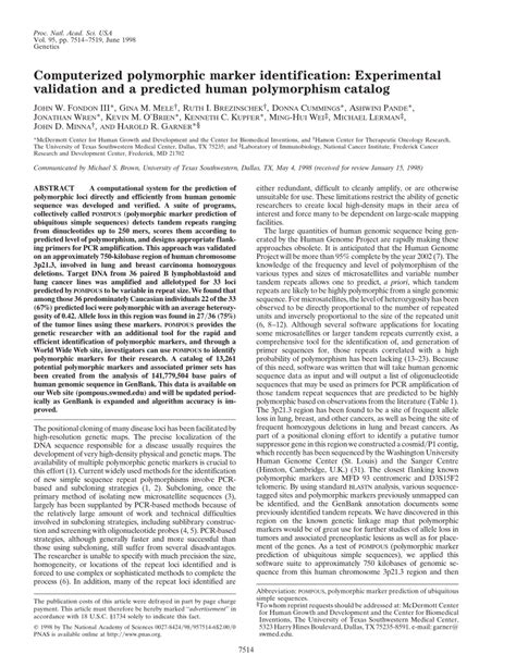 PDF Computerized Polymorphic Marker Identification Experimental