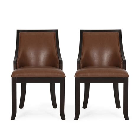 thurber contemporary upholstered birch wood dining chairs set of 2 cognac brown faux leather