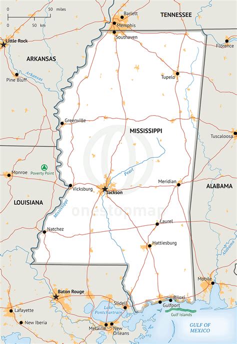 Printable Vector Map Of Mississippi Single Color Free