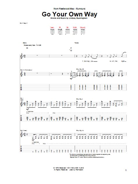 Go Your Own Way Sheet Music | Fleetwood Mac | Guitar Tab