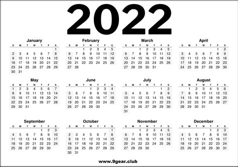 2022 Calendar Black And White Hd Printable Calendars