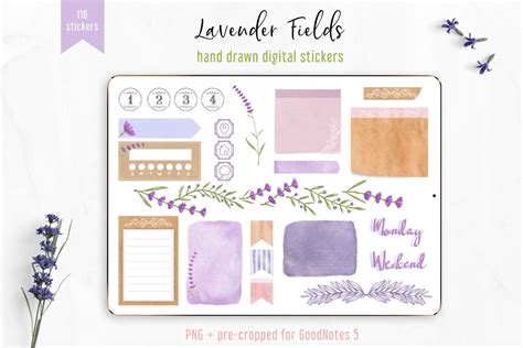 It's time to take back control of your life with the most effective digital planner. Digital Stickers Lavender Fields, PNG GoodNotes 5