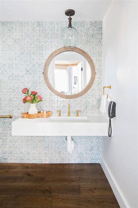 White Blue Mosaic Bathroom Accent Wall Tiles Transitional Bathroom