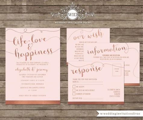 Wedding Invitation Printable Template Set Rose Gold Foil And Roses
