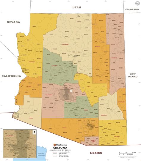 Arizona Zip Code Map With Counties By Mapsherpa The Map Shop