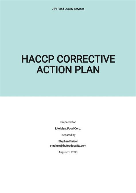 Haccp Corrective Action Plan Template Google Docs Word Apple Pages