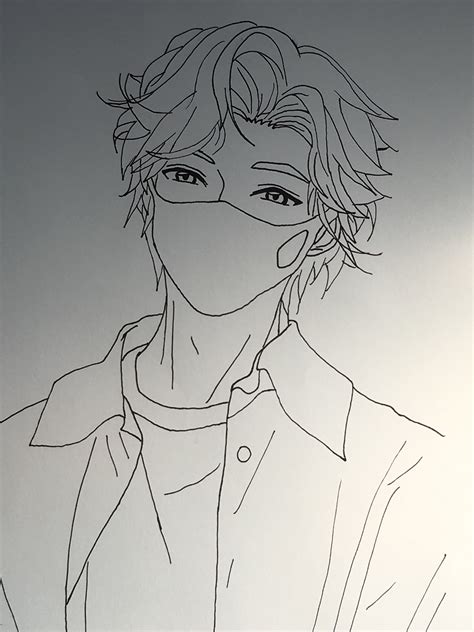 Handsome Anime Man With A Mask Coloring Page Etsy