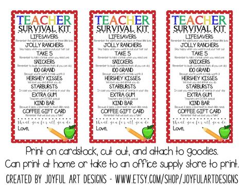 Teacher Survival Kit Printable Tag Free
