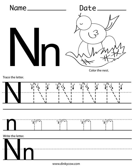 Letter N Worksheets Prek  AlphabetWorksheetsFree.com