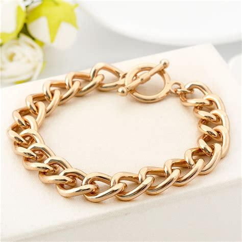 18k Gold Plated Classic Womens 10mm Solid Curb Chain Charm Bracelet 8
