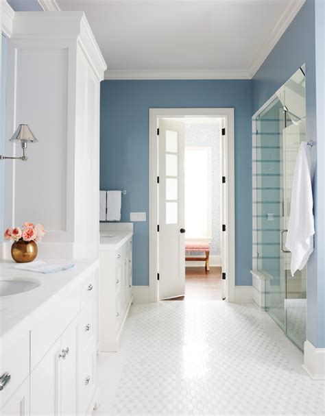 White and Blue Master Bathroom with Bifold Closet Doors ... Not sure what bathroom furniture best complements your space and style?