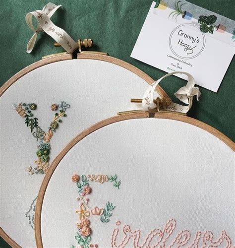 Custom Monogram Floral Embroidery Hoop Art Name Embroidery Etsy