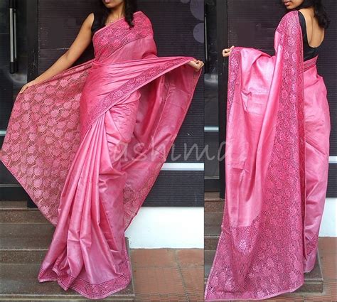 Tussar Silk With Cutwork Dark Pinkcode2003152 Delivery In 4 Weeks For This Saree Please