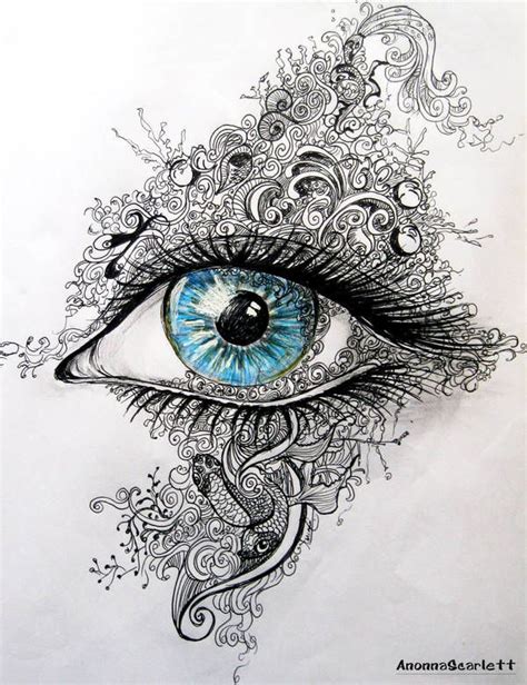 A Drawing Of An Eye With Swirls And Bubbles In The Iriss Eye