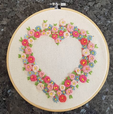 Bright Floral Heart Hand Embroidery Felt