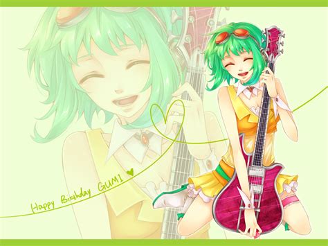 Glasses Green Hair Guitar Gumi Instrument Natsuki0910 Vocaloid