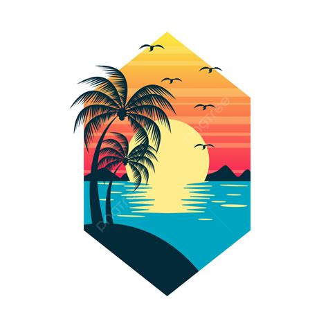 Beach Sunset Summer Vector Hd Png Images Summer Sunset Vector Logo