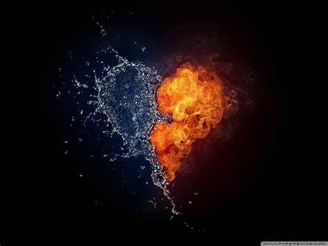 Heart With Flames Water And Flames Heart Hd Desktop Wallpaper High