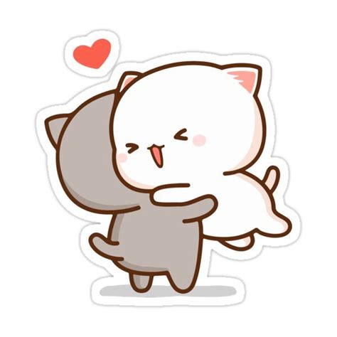 Peach And Goma Hug Mochi Peach Cat Sticker By Misoshop In 2021 Cute