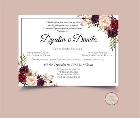 Convite De Casamento Arte Digital Elo7 Produtos Especiais Convite