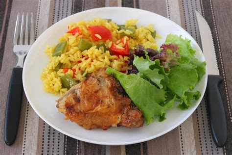 Fried Chicken With Rice And Salad Stock Images Image 21565354