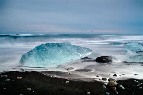 Iceberg Laying On A Black Sand Beach In Iceland Stock Photo Image Of