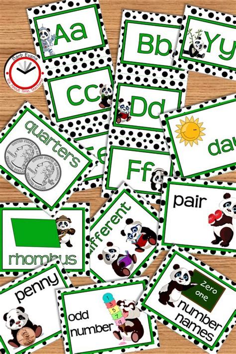 Panda Themed Printable Cards With The Words Abc And D In Green Black
