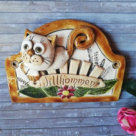 After firing, the tile is scratch. Welcome sign cat ceramic mural in 2020 | Hand painted, Cat ...
